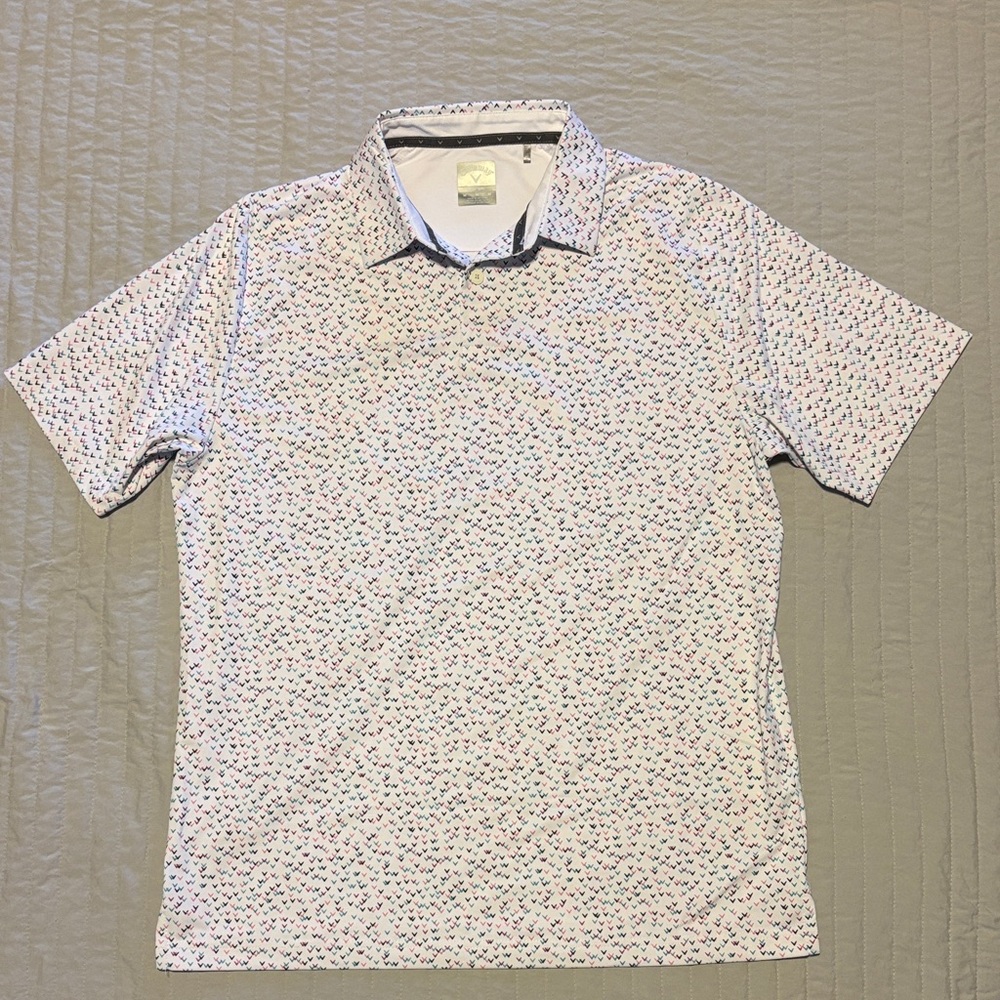 Callaway Golf White and Blue Patterned Polo Shirt
